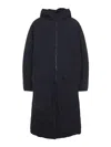Y-3 Minimalist Black Long Coat With Flap Pockets And Hood In Black