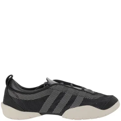 Y-3 Perforated Leather And Mesh Sneakers With Contrasting Sole In Black