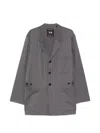 Y-3 Pinstripe-pattern Single-breasted Coat In Gray