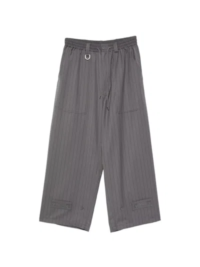 Y-3 Stretch Wool Blend Striped Casual Pants In Gray