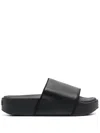 Y-3 Plain Leather Slides In Black