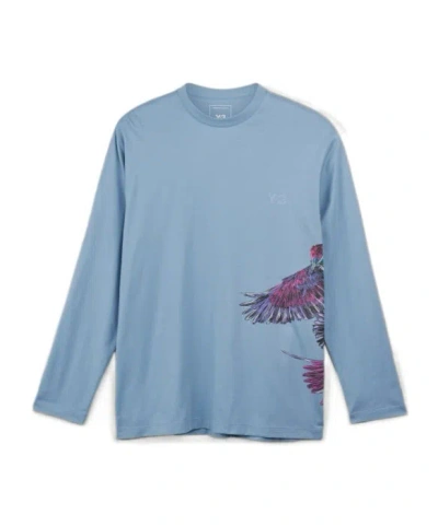 Y-3 Printed Long-sleeved T-shirt In Blue
