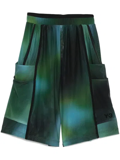 Y-3 Printed Design Cargo Shorts In Green