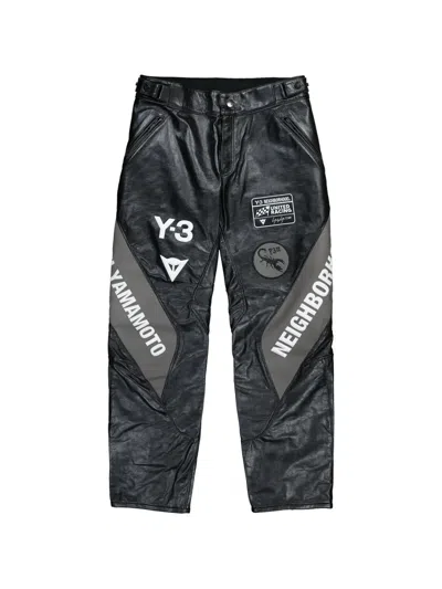 Y-3 Racer Logo Leather Trousers In Black