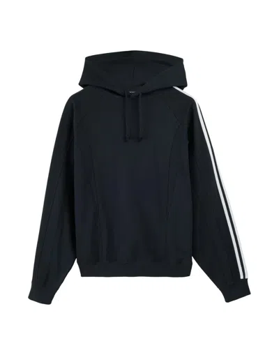 Y-3 RELAXED FIT BLACK HOODIE WITH CONTRASTING STRIPES