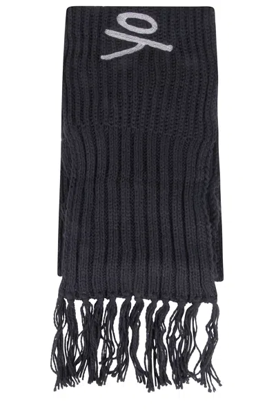 Y-3 Ribbed Knit Scarf With All-over Logo Design In Gray