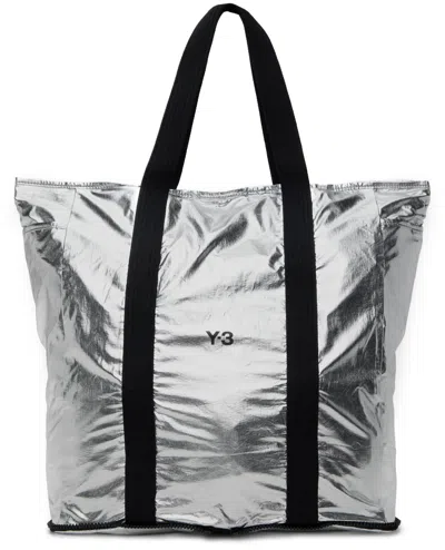 Y-3 Folding-design Metallic Tote Bag In Silver