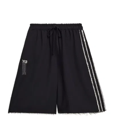 Y-3 Sport Uniform Raw Cut 3-stripes Shorts In Black