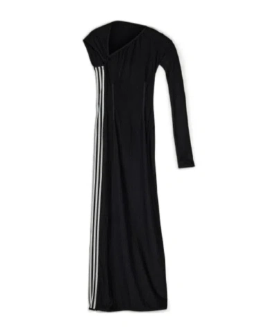Y-3 Stripe-detailing One-shoulder Maxi Dress In Black