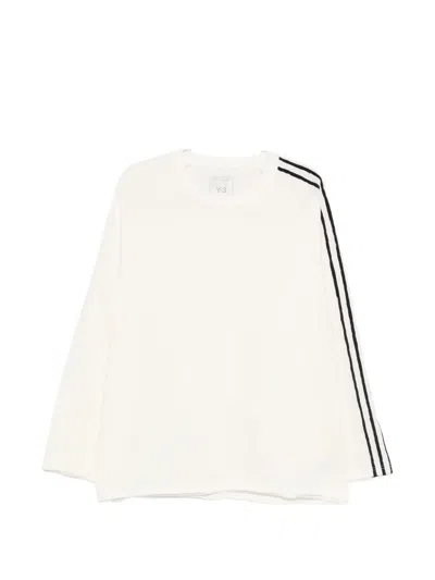 Y-3 Long Sleeve Stripe T-shirt Crew Neck In Neutral