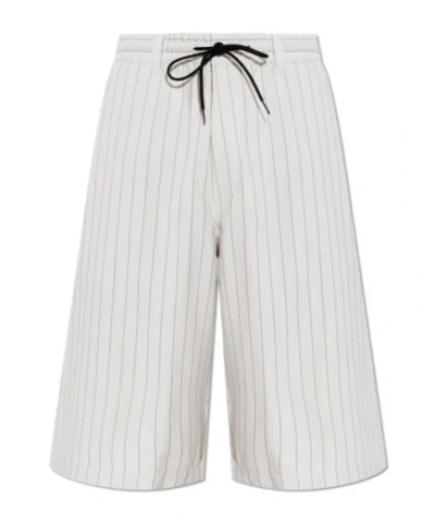 Y-3 Pinstripe Drawstring Shorts In White