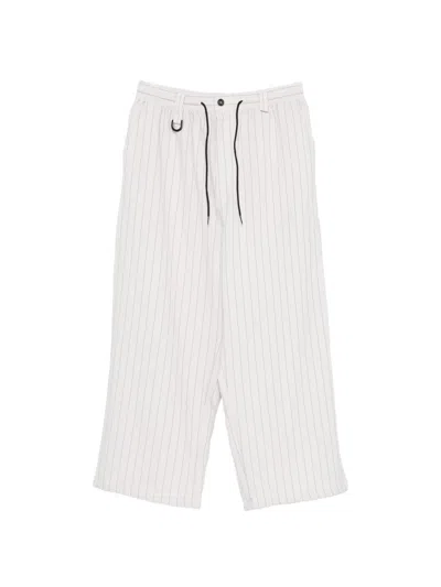 Y-3 Striped Drawstring Trousers In White