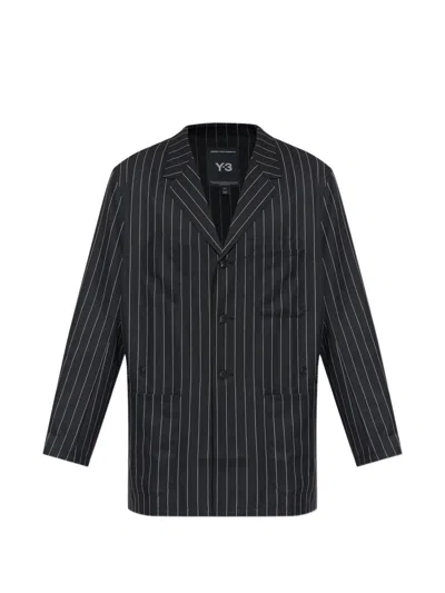 Y-3 Striped-pattern Buttoned Jacket In Black