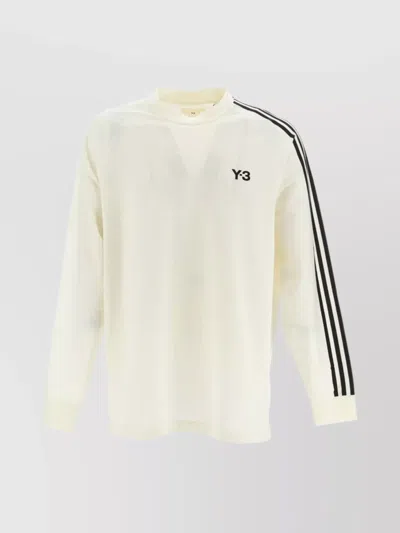 Y-3 Striped Sleeve Crew Neck Ribbed Cuffs In White