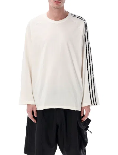 Y-3 Long Sleeve Stripe T-shirt Crew Neck In Neutral