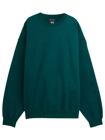 Y-3 Logo Crew Neck Knit Sweatshirt In Green