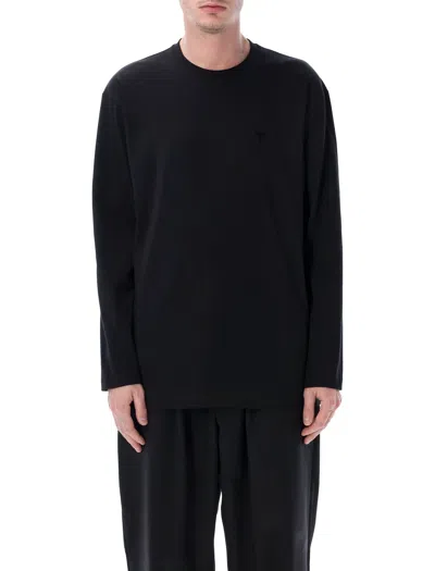 Y-3 Long Sleeve Crew Neck Straight Cut T-shirt In Black