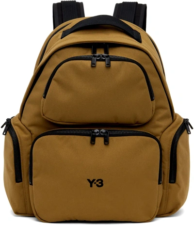 Y-3 Tan Canvas Backpack In Black