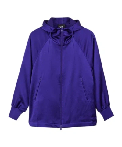 Y-3 Tech Seersucker Zipper Hoodie In Blue