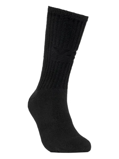 Y-3 Tone On Tone Embroidered Logo Terry-cloth Socks In Black
