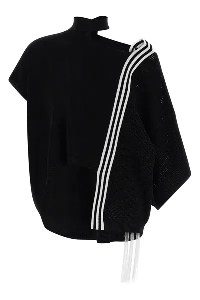 Y-3 Knit Top Asymmetric Design Contrast Stripes Fringe In Black