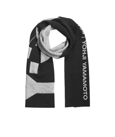 Y-3 Two-tone Intarsia-knit Scarf In Black