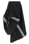 Y-3 Asymmetrical Black Midi Skirt With Triple Stripe Accents In Black