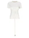 Y-3 Crew Neck T-shirt With Waist Tie And Side Stripe In White