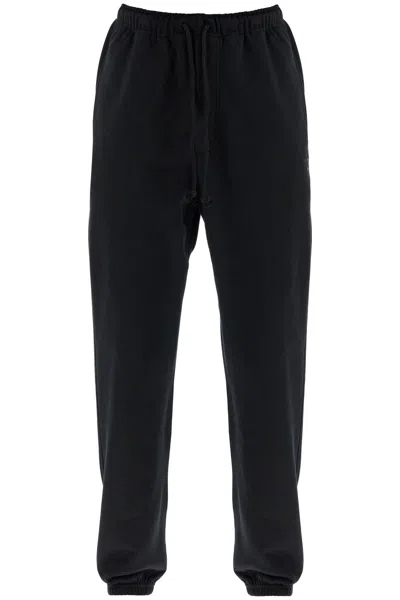 Y-3 Wide Leg High Waist Black Cotton Pants With Adjustable Drawstring
