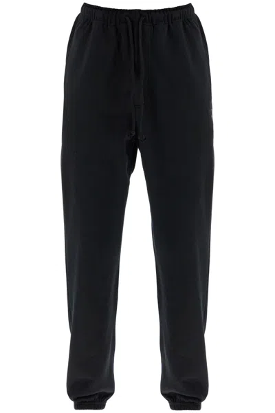 Y-3 Wide Leg High Waist Black Cotton Pants With Adjustable Drawstring In Black (black)