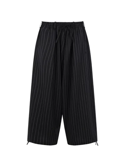 Y-3 Wide-leg Pinstripe Wool Pants In Black