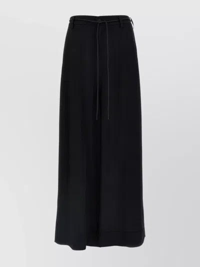 Y-3 WIDE LEG TWILL PANTS WITH DRAWSTRING DETAIL
