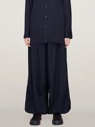 Y-3 Wide Rayon Trousers In Blue