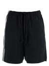 Y-3 Black Cotton Shorts With White Stripes In Black