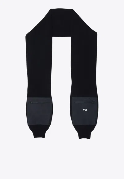 Y-3 Wool-blend Sleeve-shaped Scarf In Black