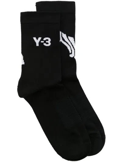 Y-3 X Adidas Logo Intarsia-knit Socks In Black