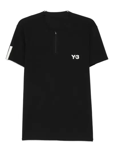 Y-3 Zip-neck Panelled T-shirt In Black