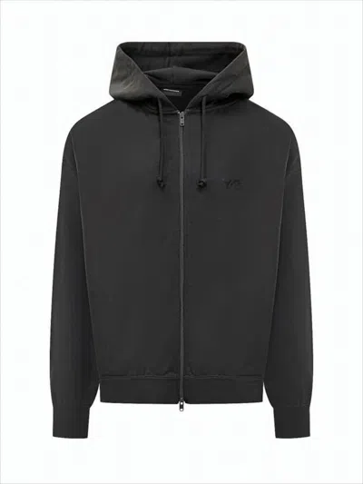 Y-3 ZIP-UP BLACK HOODIE WITH MINIMALIST DESIGN