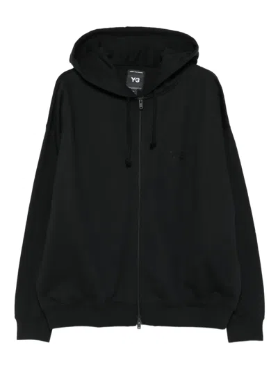 Y-3 Cotton Blend Hoodie Featuring Drawstring Hood In Black