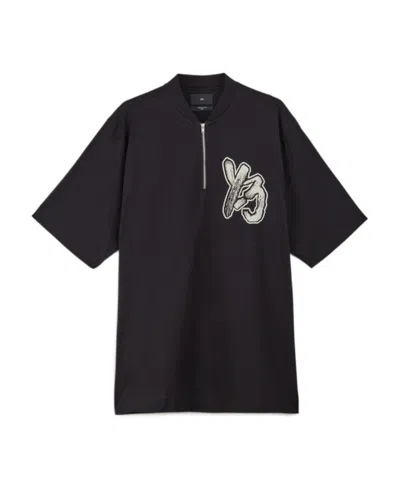 Y-3 Zip-up Logo-print T-shirt In Black