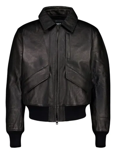 Y-3 Zipped-front Leather Jacket In Black