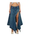 Y/project Y Project Denim Midi Skirt With Cut Out Details In Blue