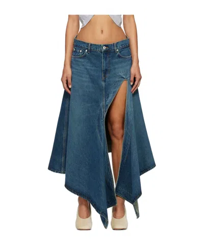Y/project Blue Cut Out Denim Midi Skirt In Vintage Blue