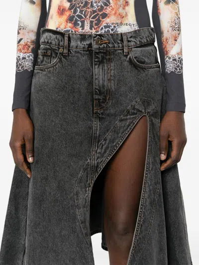 Y/project Asymmetrical Denim Skirt Woman Black In Cotton