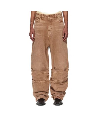 Y/project Brown Draped Cuff Jeans In Pink Whiskers