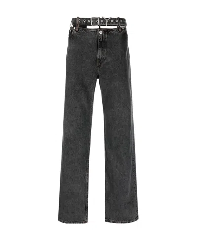 Y/project Belt Ring Denim Trousers In Black