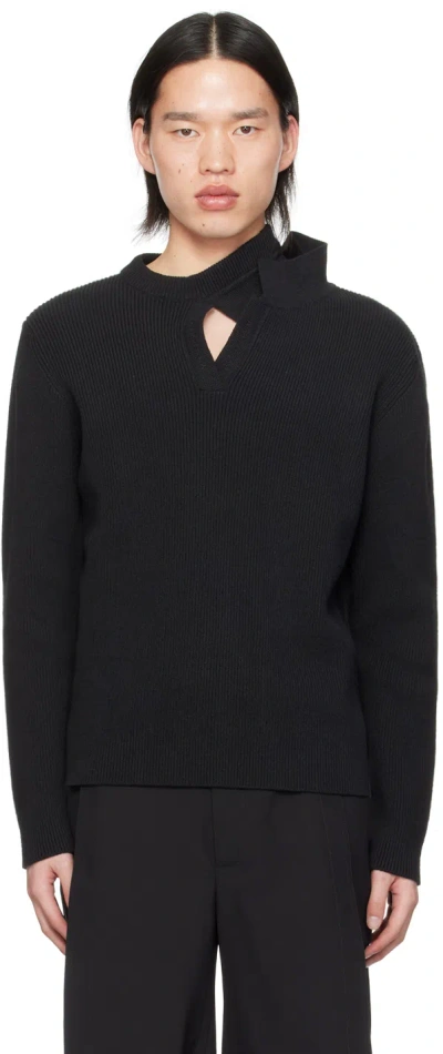 Y/project Black Cutout Sweater In Evergreen Black