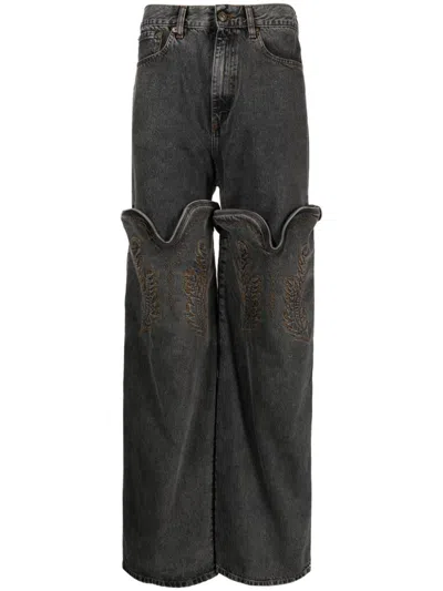Y/project Black Evergreen Maxi Cowboy Cuff Jeans In Grey