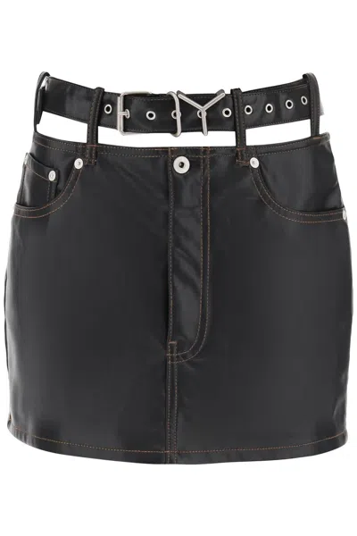 Y/PROJECT BLACK FAUX LEATHER MINI SKIRT WITH SEMI-DETACHED BELT