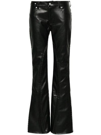 Y/project Black Faux-leather Straight Trousers In Schwarz